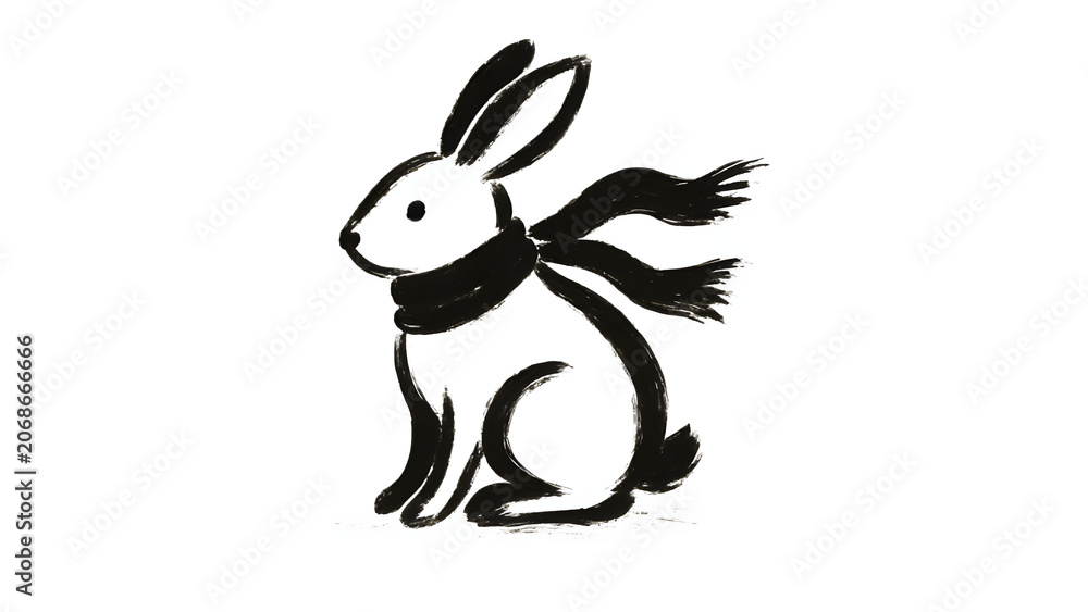 Obraz premium Black and White Line Drawing Rabbit Jumping Minimalist Animal Illustration