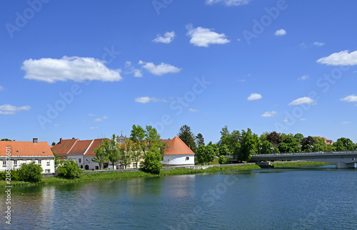 Panorama of Ptuj and Drauturm - The Drava tower, built in the 16th century, is the largest of the six towers that were part of Ptuj’s defense system, Slovenia