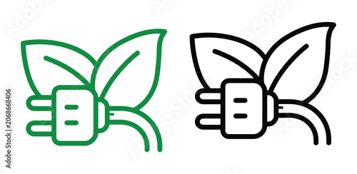Plug icon vector eco energy concept with green leaves