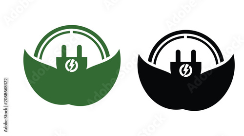 Plug icon vector eco power design with green leaf circle