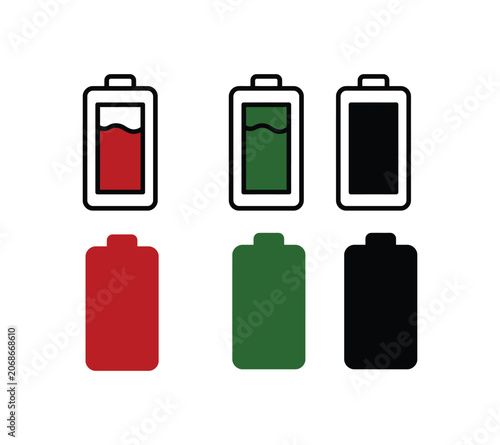 Battery icon vector set illustrating capacity states