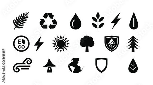 Icon vector ecology set environmental protection symbols