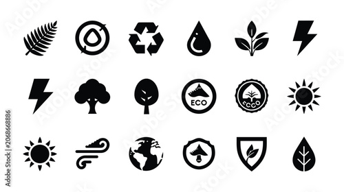 Sustainability icon pack with environmental nature symbols