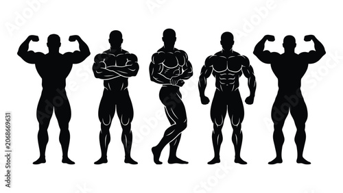 Fotografía Black silhouettes of five muscular men posing