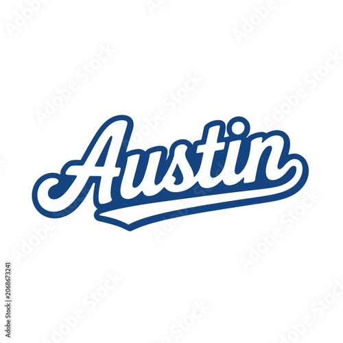 Austin blue script lettering city name graphic with typography