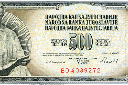Bild auf Leinwand 500 dinar banknote - former republic of Yugoslavia