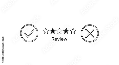 Bild auf Leinwand Review icons with checkmark and cross symbols black line art style