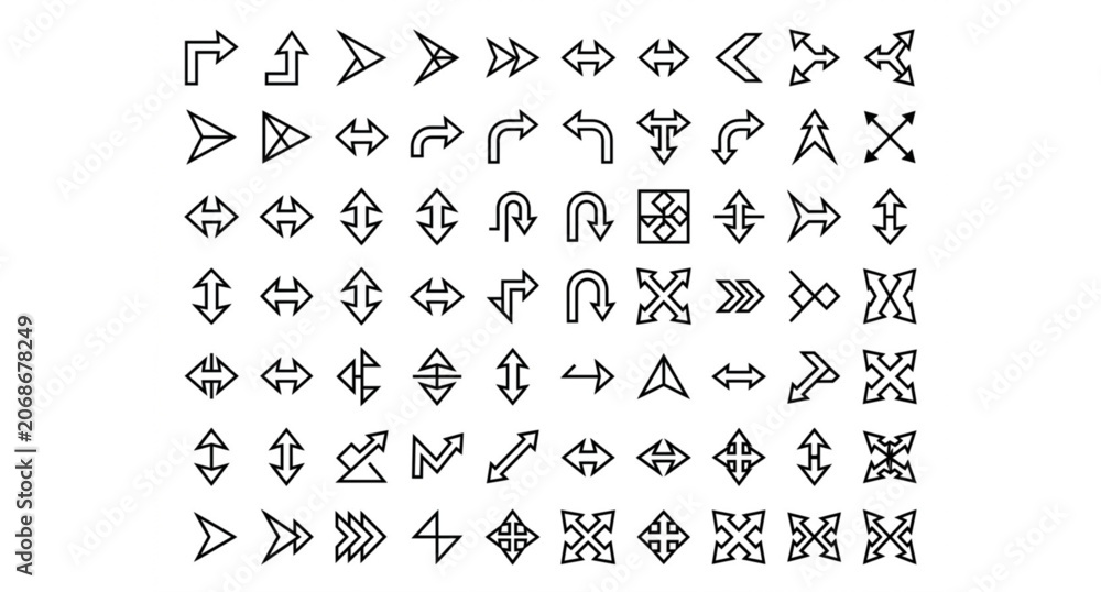 Naklejka premium Geometric Arrow Shapes Vector Set with Modern Minimal Line Symbols