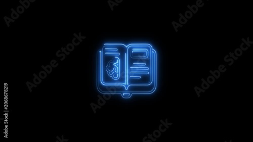 Glowing blue neon open book with map on black background education symbol neon book glowing book education symbol