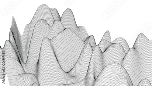 Geometric Topography Mesh Background with Contour Line Mountains.