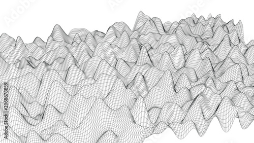Futuristic Mesh Mountain Surface with Abstract Topographic Grid.