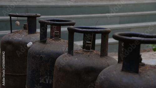Konstfotografi Row of LPG Gas Cylinders for Household Cooking Fuel and Energy Supply