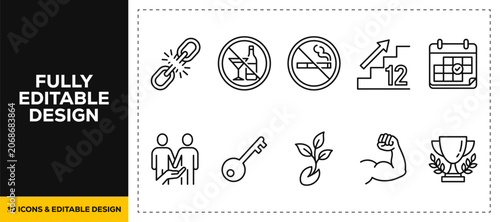 Fotografía flat vector illustration line art icon bundle set design featuring prohibition w