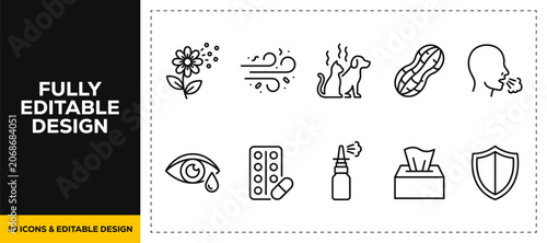 Принти на полотні flat vector illustration line art icon bundle set design about pet allergy dog c