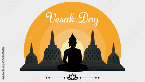 Happy Vesak Day with Borobudur Temple Silhouette