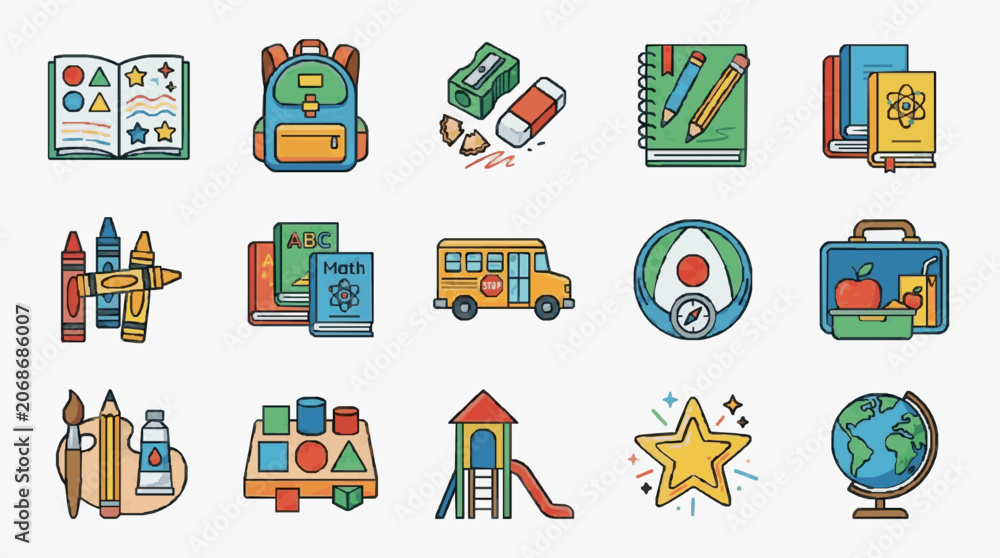 Fototapeta premium Educational School Supplies Icons.