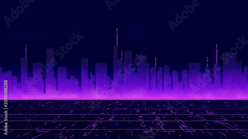 Cyberpunk Pixel City Night Skyline