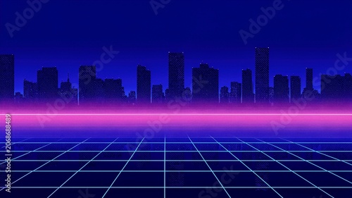 Cyberpunk Style Neon City Skyline Scene