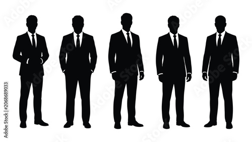 Obraz na plátně Five black silhouettes of businessmen in suits standing