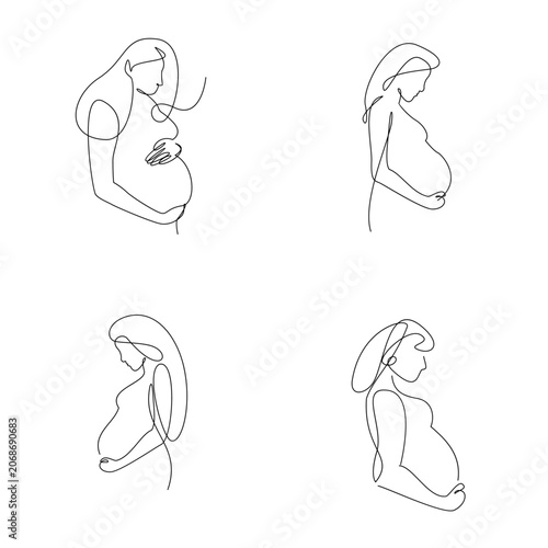 Continuous Line Art Drawing of Pregnant Women. Minimalist One Line Illustration of Motherhood and Pregnancy.