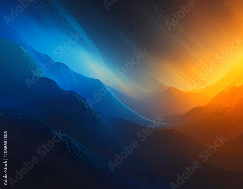 Abstract Blue and Orange Gradient Landscape Background.