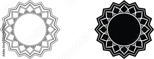 Floral mandala style circular frame with petal shaped edges isolated on transparent background for decorative projects.