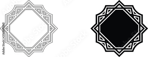 Geometric star shape frame with intersecting lines and intricate patterns for professional creative graphic work files.