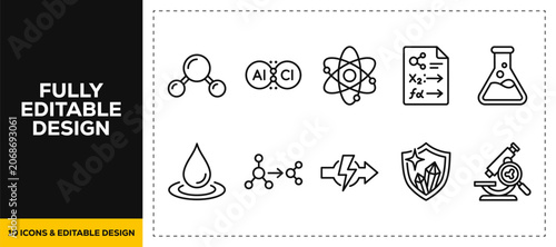 Fotografija flat vector illustration line art icon bundle set design displaying physics scie