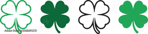 Obraz na płótnie Four leaf clover flat icon graphics, lucky shamrock shapes in solid green black and line versions, decorative charm symbols, seasonal celebration theme new