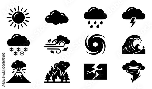 Weather and Natural Disaster Icons Collection with Climate Symbols