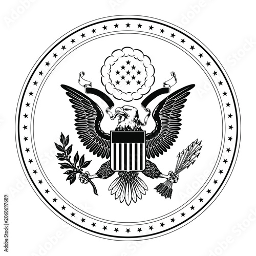 Great Seal Of The United States Silhouette On White Background