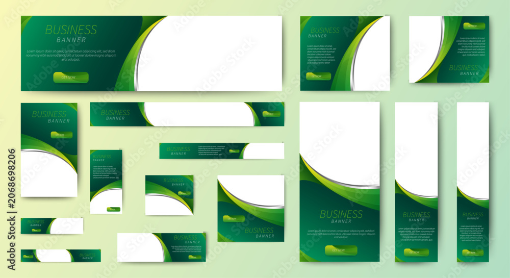 Fototapeta premium Business Advertising Banners template design with green background concept. vector