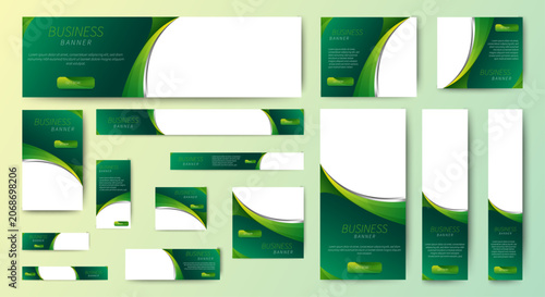 Business Advertising Banners template design with green background concept. vector