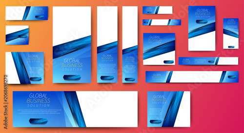 Web banner template design set layout. Modern blue advertising banner set design template. vector
