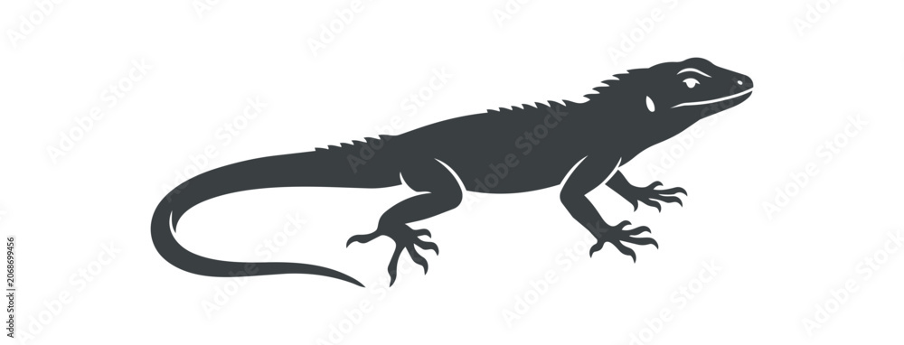 Obraz premium Silhouette of a spiky lizard with a long tail and sharp claws.