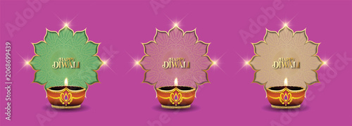 Happy Diwali template with Diya and mandala art, dim light, can be used in Diwali promotion or presentation, business promotion, sales banner design, easily editable template for design