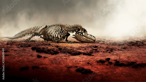 Tyrannosaurus Rex Skeleton In Barren Wasteland