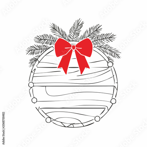 Christmas Ornament with Pine Branches and Red Bow