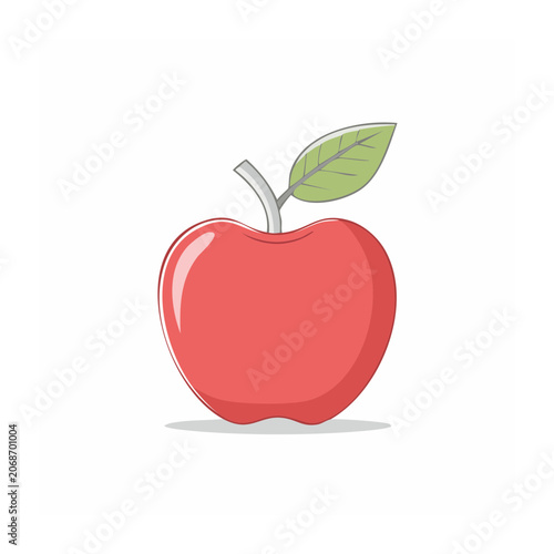 Simple illustration of a red apple with a green leaf