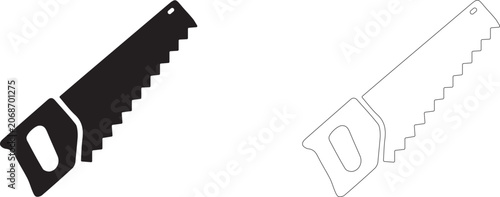 Bild auf Leinwand Hand saw vector icon, carpentry wood saw symbol, timber cutting hardware and artisan manufacturing