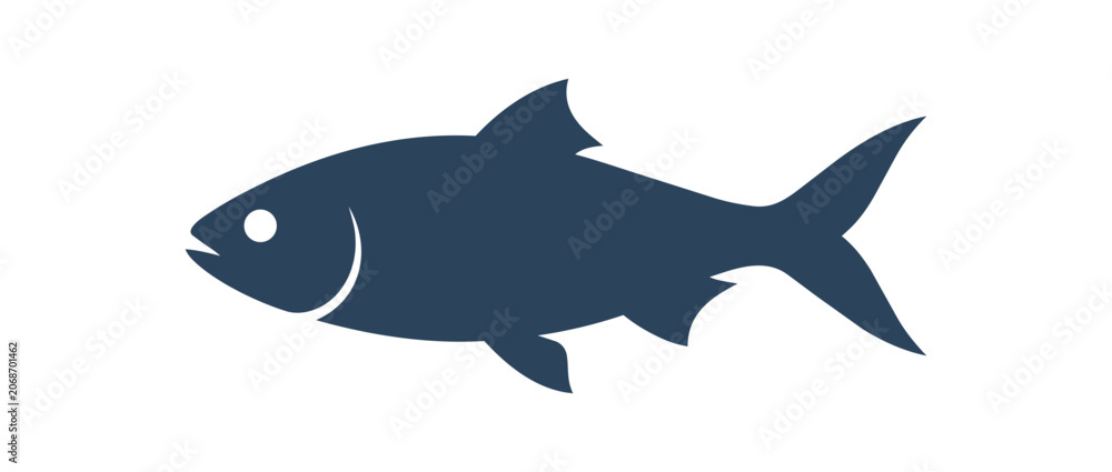 Fototapeta premium Silhouette of a dark blue fish swimming to the right.