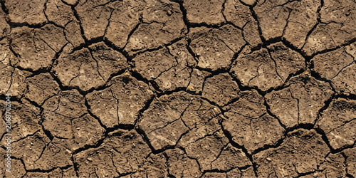 Tableau sur toile Dry cracked earth surface during drought conditions