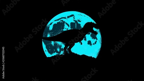 Silhouette Of T-Rex Against Blue Moon