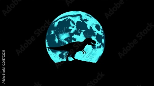 Tyrannosaurus Rex Silhouette Against Blue Moon