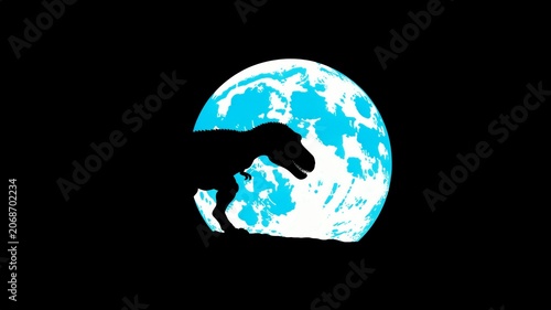 Tyrannosaurus Rex Silhouette Against Blue Moon