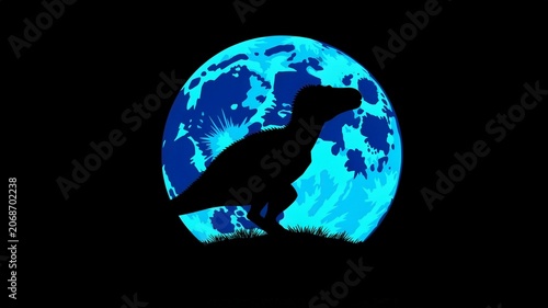 Silhouette Of T Rex Against Blue Moon