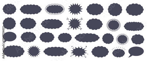 Foto Red fluffy cloud label shapes set featuring squishy speech bubbles, wavy sticker