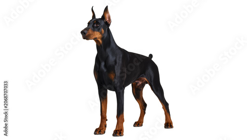 Canvas Print Doberman Pinscher dog standing alertly, black and tan coat