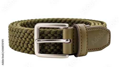 Bild auf Leinwand Woven elastic belt with silver buckle and leather details