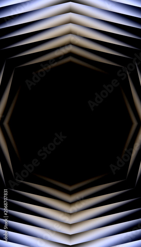 Abstract Hexagon Tunnel Background with Glowing White Geometric Lines on Black Futuristic Technology Wallpaper Design